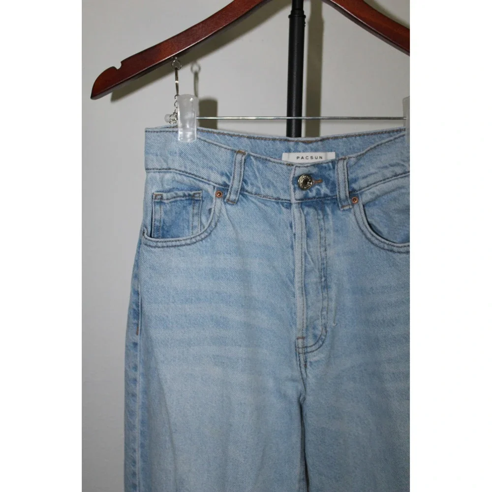 PacSun Two Tone Baggy Jeans High Waisted Wide Leg Blue Denim Womens 24